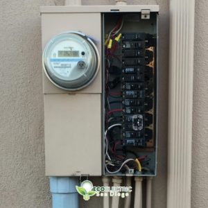 Electrical meter installation open to show fuses